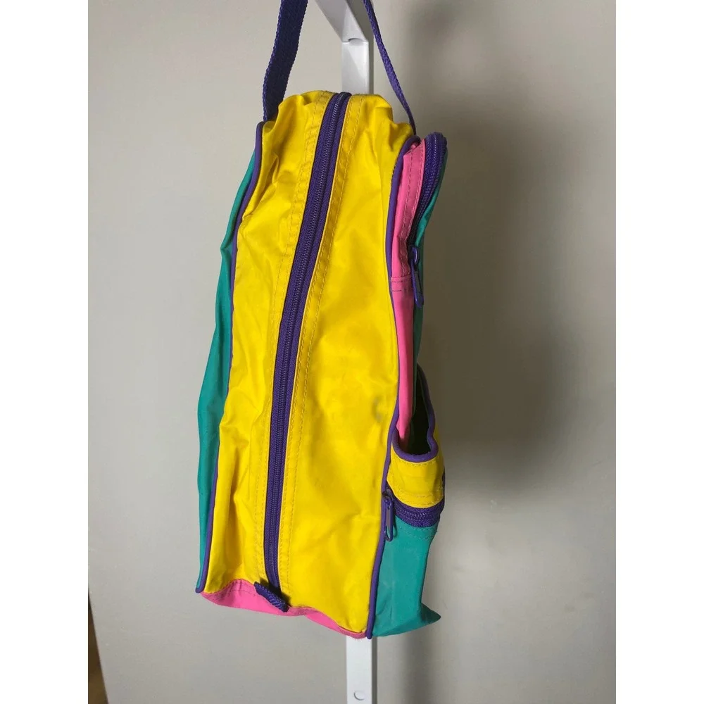 Vintage 80s 90s Colorblock Backpack Pink Yellow Teal Retro Vinyl School Bag